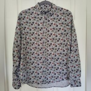 Express - Floral Artsy Long Sleeve Button Down - Small - Grey